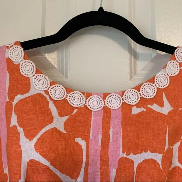Lilly Pulitzer Pink Coral Sleeveless Mini Dress Giraffe Animal Print Linen Sz 6 - Picture 4 of 15